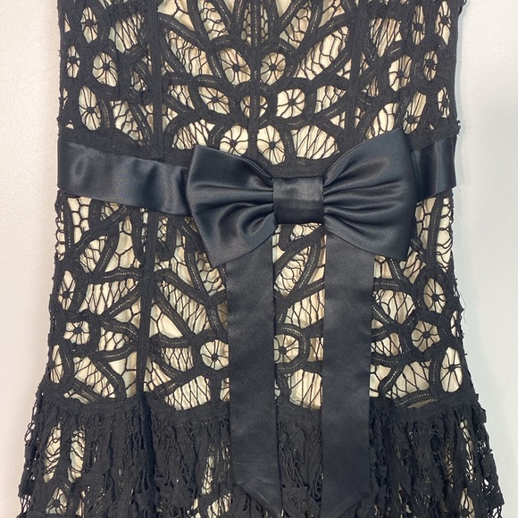 Y2K Betsey Johnson Black Lace Over Tan Satin Babydoll Mini Dress size 2 - Picture 8 of 15
